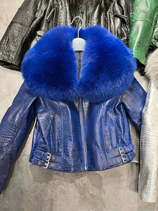 Wholesale Elegant Cowhide Leather Bomber Jacket for Women Oxford <b>Fabric</b> Knitted Processing Genuine Leather Nylon Lining - Product Image 4