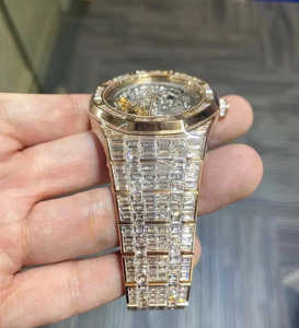 Trendy VVS Baguette Cut Moissanite Mecánico Movimiento automático Esqueleto Diamante Reloj Moda Lujo Ropa de hombre de la India - Product Image 2