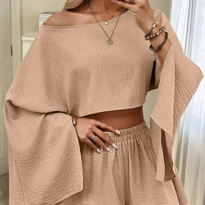 Mulheres 2025 Verão Resort Desgaste Estilo Europeu de Manga Longa Top Designer Shorts <span class=keywords><strong>Casual</strong></span> Férias Coleção Outfit De Duas Peças - Product Image 1
