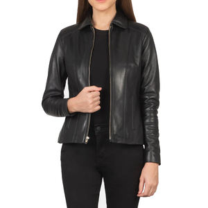 Chaqueta cruzada de cuero genuino para mujer hecha a medida | Prendas de abrigo ajustadas con estilo | Proveedor OEM ODM - Product Image 6