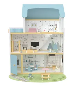木制乡村生活玩具屋3楼幼儿假装玩具木制微型玩具和玩具屋女孩教育玩具