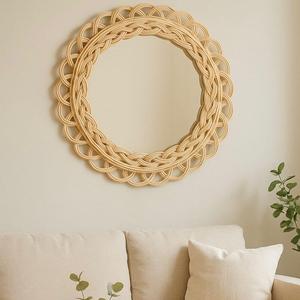 Elegante espejo de ratán para decoración de dormitorio - Product Image 4