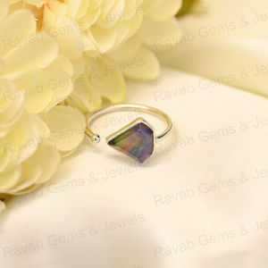 Nueva llegada ajustable 10x10mm diamante bisel ajuste anillo sólido 925 plata esterlina abulón Shell cuarzo joyería fina para mujeres - Product Image 5