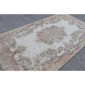 พรมวินเทจขนาด 5.6x9.6 ฟุต พรมตุรกี พรมขนสัตว์สีขาวล้วน - Product Image 3