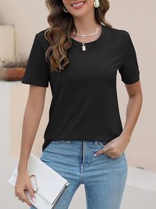 T-shirts d'été décontractés pour femmes respectueux de l'environnement en jersey anti-boulochage respirants à manches courtes hauts à blocs de couleur avec décoration à rayures - Product Image 3