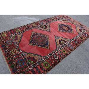 Alfombra turca tradicional grande de 5,2x9,6 pies, lana roja Kilim, diseño rectangular de retazos abstractos para pasillo, habitación de látex de 10mm 100% - Product Image 2