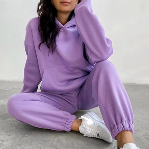 OEM Custom <b>Leisure</b> Sports Two Piece Hoodie <b>Suit</b> Set <b>Women's</b> Hooded Pocket Sweatpants Loose Thick <b>Women</b> Jogger Tracksuit - Product Image 2