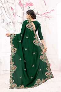 Les plus recherchés Indien Traditionnel Exclusif Georgette Saree Zari Séquence Travail Sari Élégant Nuptiale Wedding Wear Indian Boutique - Product Image 3