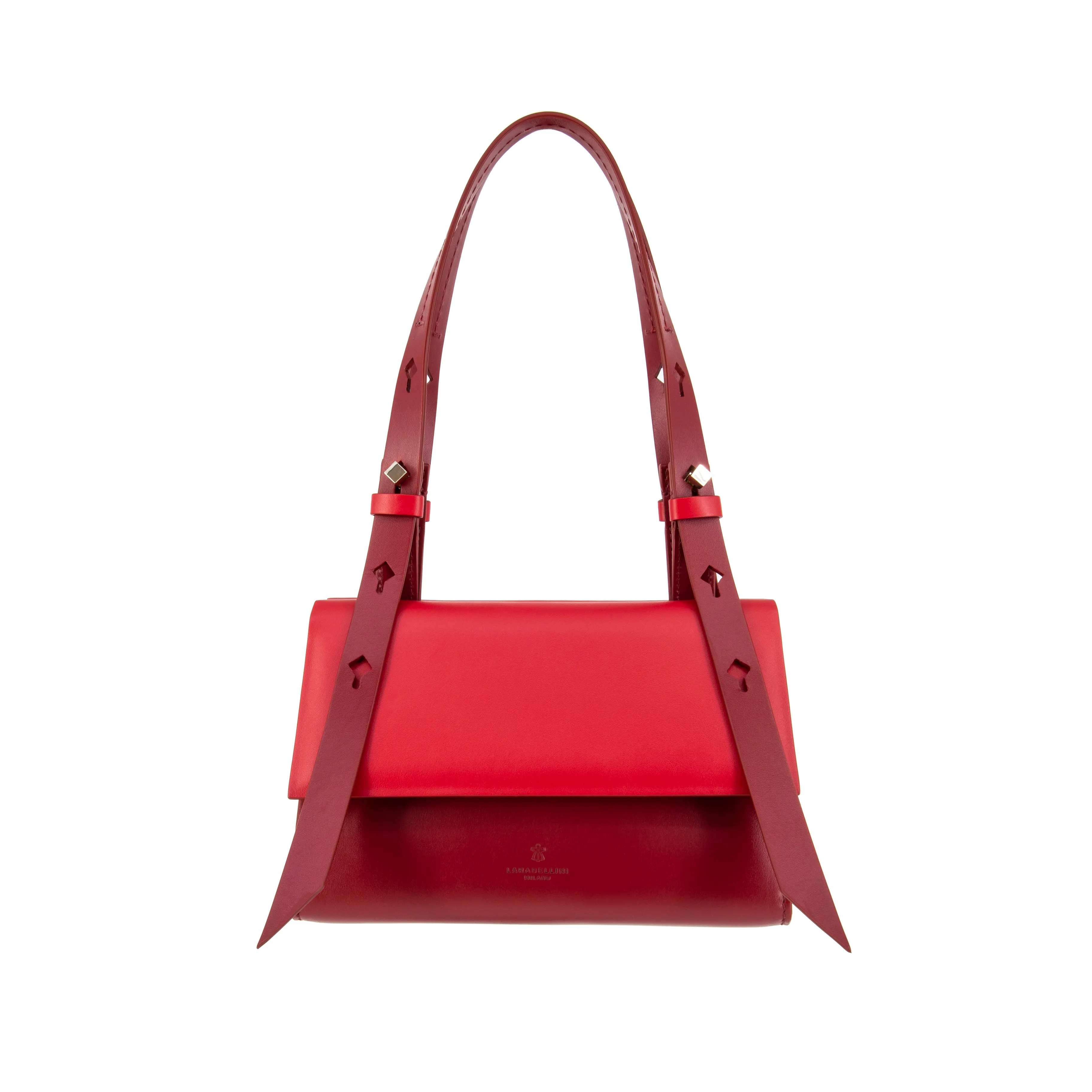 Jo Mini Red High quality Italian handmade handbags with fine leather and metal and light gold plated finishes