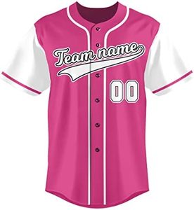Nouvelle chemise boutonnée en jersey de baseball rose | Nom et numéro personnalisés | Uniforme de sport unisexe - Product Image 3
