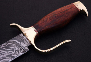 Couteau Bowie de chasse en acier damas fait à la main sur mesure manche en bois de rose gaine en cuir magnifique fabricant de couteaux bricolage support OEM de qualité - Product Image 4