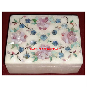 Boîtes à bijoux en marbre blanc naturel fait main de forme rectangulaire avec incrustation de nacre de différentes couleurs, vente en gros en vrac - Product Image 1
