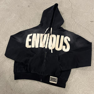 Custom French Terry Sweatsuit Jogger Sets Tracksuit Distressed Patch <b>Applique</b> Embroidery Flared Hoodie and Sweatpants Set - Product Image 4