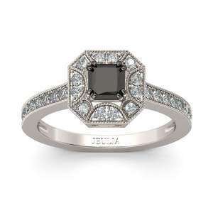 Bague de couple Jeulia en argent sterling plaqué rhodium avec zircon taille princesse halo - Product Image 1