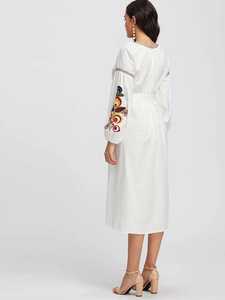 Vestidos bordados de manga larga, 100% algodón - Product Image 3