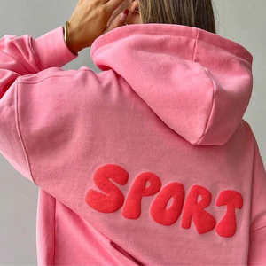 Oversized French Terry Puff Print <b>Hoodie</b> High Quality 100% Cotton Streetwear Plain Pullover Hoodies for Women - Product Image 2