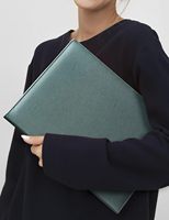 Carpeta de Presentación Profesional de Cuero PU A4, Cierre Doble, Porta Clips, Compartimentos para Tarjetas de Visita, Impresión en Relieve