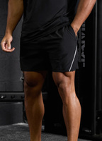 Short d'entraînement sportif 2 en 1 pour hommes OEM Short de sport tissé noir pour hommes avec marque réfléchissante Regular Fit Activewear Commande en gros