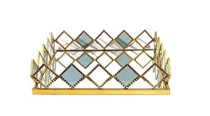 Plateau décoratif rond de luxe doré avec miroir, en métal découpé, organisateur de maquillage pour coiffeuse, plateau de service pour table basse, centre de table de mariage - Product Image 2