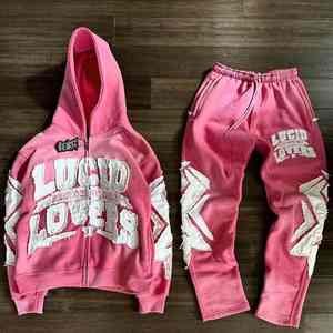 Ropa de calle de alta calidad, Sudadera con capucha personalizada, chándal desgastado, pantalones de chándal con lavado ácido y conjunto de Sudadera con capucha para hombres - Product Image 2