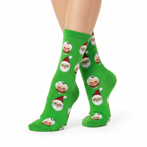 Christmas <b>Santa</b> & Mrs. Claus Patterned Green <b>Socks</b> Festive Holiday Crew <b>Socks</b> Festive Green Christmas Character <b>Socks</b> - Product Image 6
