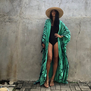Tie Dye Holiday Floor-Length Kimono Wrap Dress Boho Lady Beach Summer Cover up Sexy Resort Wear Colección de mujeres 100% Rayon - Product Image 1