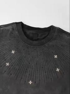 T-shirt personnalisé avec strass Sunburst T-shirt surdimensionné noir dégradé avec étoile Hip Hop Streetwear Mode 100% coton T-shirts pour hommes - Product Image 3