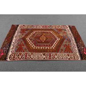 Tapis turc vintage, tapis Kilim 3x5,4 pieds, tapis oriental rouge brun - Product Image 3
