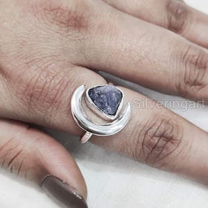 Anillo de plata de ley 925 ajustable con piedra natural de tanzanita, luna creciente, piedra de nacimiento de diciembre, para mujer - Product Image 4