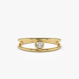 แหวนเพชรสองเส้นสีทอง14K ตั้งวงแหวนโซลิแทร์แบบติดเพชรคุณภาพต่ำกับเพชรแชมเปญสีทองธรรมชาติเครื่องประดับเจียระไนแบบยอดเยี่ยม - Product Image 1