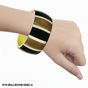 Handcrafted Brass & Natural Horn <b>Bangle</b> <b>Bracelet</b> Striped Boho Statement Jewelry Gift For her - Product Image 2