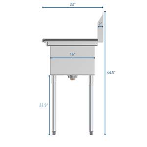 Fregadero Comercial de Acero Inoxidable 304 de 43 Pulgadas con Dos Compartimentos, Certificado NSF, con Escurridor de 12x16x10, Independiente, de una Sola Tina - Product Image 1