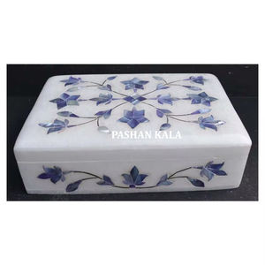Caja de joyería de mármol blanco puro con incrustaciones de nácar azul, diseño más popular, para decoración del hogar, forma rectangular. - Product Image 1