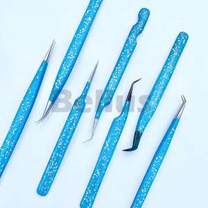 Pinzas para pestañas postizas azules y negras, herramientas para pestañas con logotipo personalizado de acero inoxidable, pinzas para maquillaje, DHL FedEx OEM disponible - Product Image 3