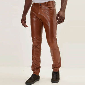 Pantalon en cuir unisexe pour homme, coupe droite, taille élastique, taille mi-haute, rayé, décontracté, automne, imperméable, anti-plis - Product Image 2