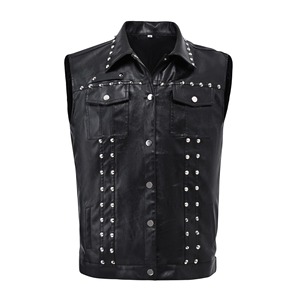 Chaleco de Cuero Vintage Punk para Hombre |   Chaleco de Motociclista sin Mangas con Remaches |   Chalecos de Cuero Negro para Hombre Estilo Urbano - Product Image 1