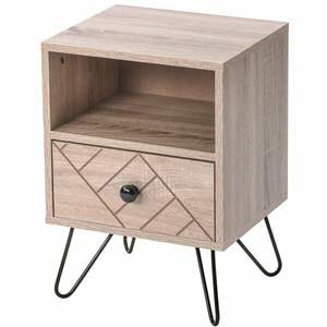 Mesita de noche de 4 Patas con acabado natural y muebles marrones indios únicos para sala de estar - Product Image 1