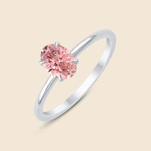 Bague ovale en diamant rose avec 1 diamant ovale de 0,3 carat F-VS cultivé en laboratoire, en or massif 14 carats, pour mariage, fiançailles, soirée. - Product Image 4