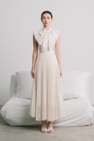 Intemporel formel luxe PEARL SMOCKED MIDI JUPE 35% soie 65% coton haut de gamme marque de mode femmes jupes avec chemisiers chemises