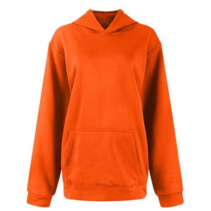 Sudadera con Capucha Cálida de Forro Polar 100% Algodón Ecológico para Mujer, Color Naranja Sólido, Estilo Hip Hop Urbano - Product Image 1