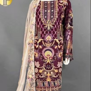 Designer moderne non cousu brodé à la main beaux costumes en soie pour femmes chères fêtes traditionnelles indiennes avant-gardistes - Product Image 1