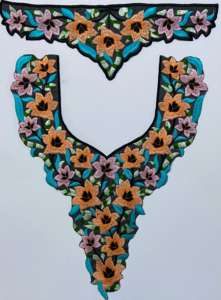 Dentelle gracieuse à col en filet avec broderie de fil et de paillettes pour vêtements de fantaisie robes de saris chemisier décolleté et robes kurti - Product Image 4