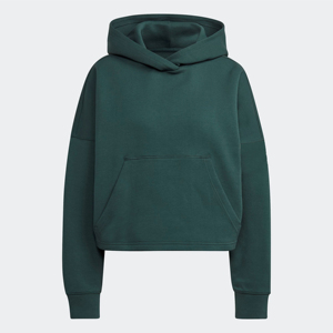 Pull ample à capuche 66% coton 34% Polyester recyclé, entretoise douce, poche kangourou, vert minéral, sweat-shirt court pour femmes - Product Image 4