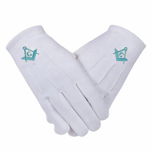 Gants en coton bleu ciel francs-maçons pour l'artisanat de broderie Point de croix et couture avec insignes maçonniques et point de croix - Product Image 1
