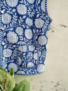 แจ็กเก็ตพิมพ์ลายแขนกุดคอตตอนใส่ได้ทั้งชายและหญิงเสื้อคลุมสไตล์โบฮีเมียนทอินเดียทำด้วยมือสไตล์ลำลอง - Product Image 4