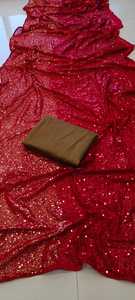 Dernière vente Exclusive de vêtements de mariage et de fête, Georgette lourde, broderie de séquence de Bollywood indien, Saree de travail à bas prix - Product Image 5