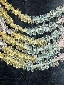 Perles de pierre d'aigue-marine naturelle à facettes multiples Briolette Teardrops 5mm taille 8 pouces brin pour la fabrication de bijoux - Product Image 5