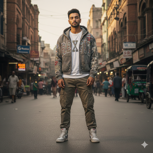 เสื้อฮู้ด Rexfit Sports สำหรับผู้ชาย แบบซิปเต็มตัว ดีไซน์ทำเก่า แต่งลายปักที่หน้าอก แขนเสื้อตัดสี สไตล์สตรีท ฮู้ดดี้ลำลองแบบมีซิป - Product Image 4