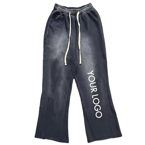 2025 pantalones de chándal de algodón 100% Unisex personalizados pantalones de lana acampanados de ácido estampado de hojaldre pintura transpirable de alta calidad pantalones de hombre - Product Image 2