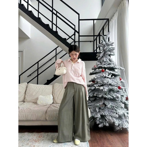 Pantalon en lin à jambes larges, coupe droite, coupe flatteuse, adapté aux climats printaniers et estivaux - Product Image 6